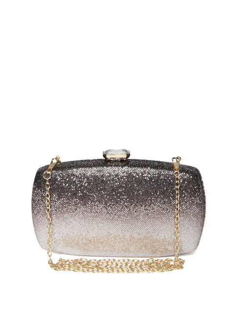 

Lino Perros Black & Silver-Toned Shimmer Box Clutch with Chain Strap