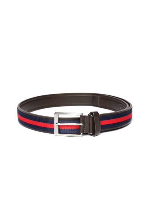

Lino Perros Men Navy & Red Striped Belt, Navy blue