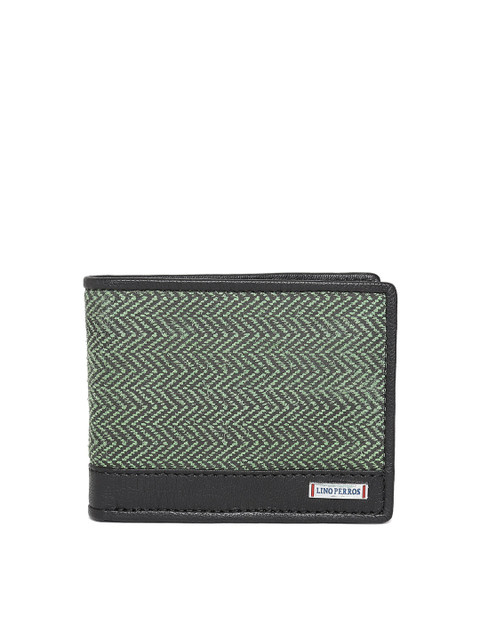 

Lino Perros Men Green Chevron Pattern Genuine Leather Wallet