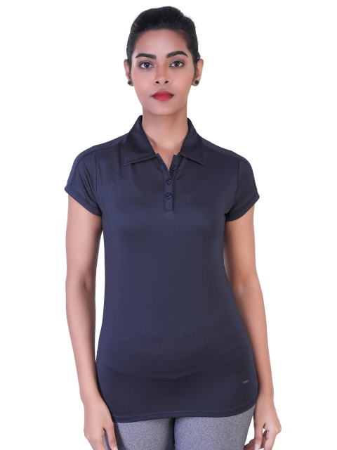 

LAASA SPORTS Women Blue Polo Collar Dry-Fit Training or Gym T-shirt