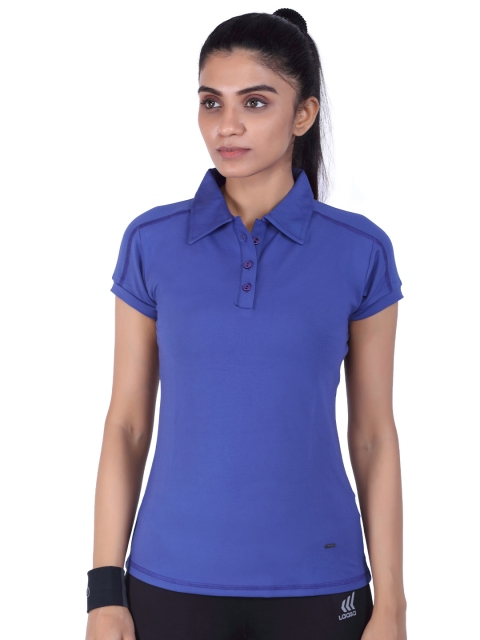 

LAASA SPORTS Women Blue Polo Collar Tennis T-Shirt