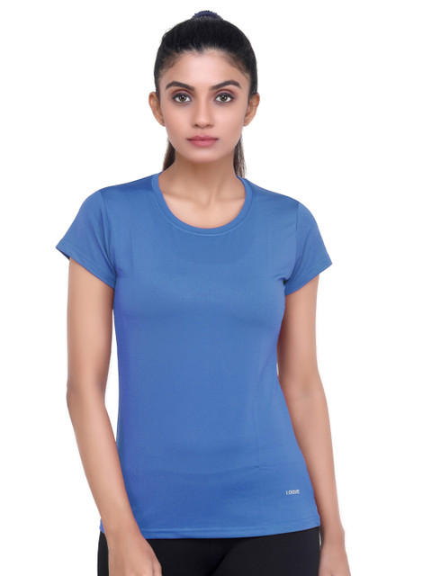 

LAASA SPORTS Women Blue Solid Running T-Shirt