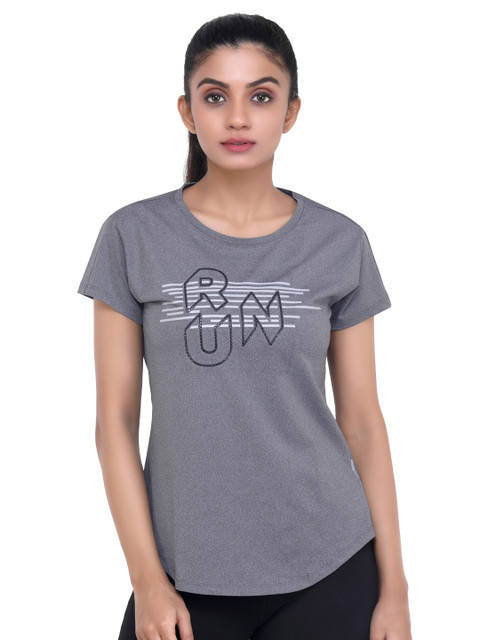 

LAASA SPORTS Women Grey Typography Printed Training or Gym T-shirt