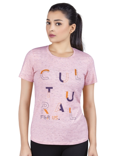 

LAASA SPORTS Women Pink Typography Printed Dry Fit Training or Gym T-shirt