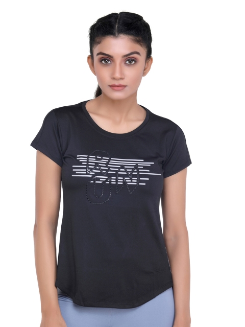 

LAASA SPORTS Women Black Printed Dry Fit Training or Gym T-shirt