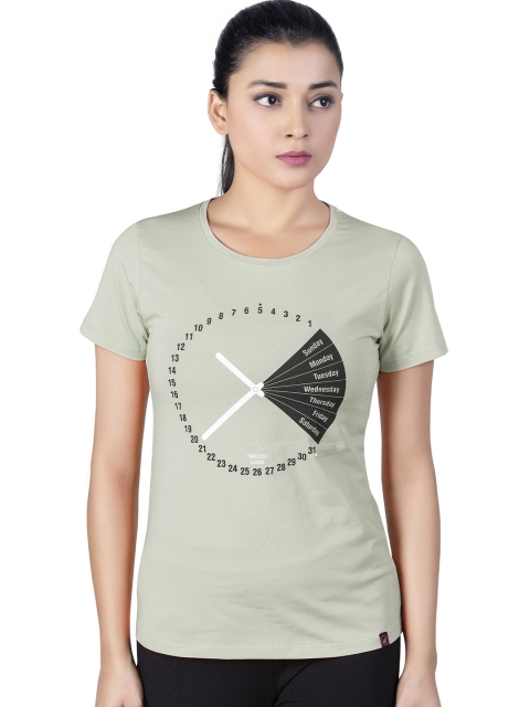 

LAASA SPORTS Women Olive Green Printed Training or Gym T-shirt