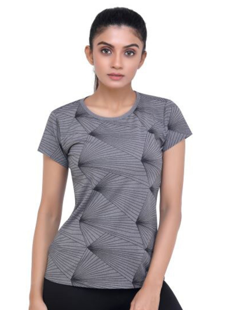 

LAASA SPORTS Women Grey Printed Dry Fit Training or Gym T-shirt
