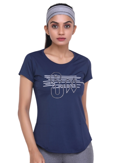 

LAASA SPORTS Women Blue Typography Printed Just-Dry Training or Gym T-shirt