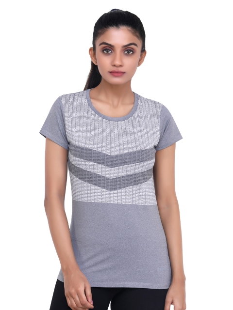 

LAASA SPORTS Women Grey & White Typography Printed Dry-Fit Training or Gym T-shirt