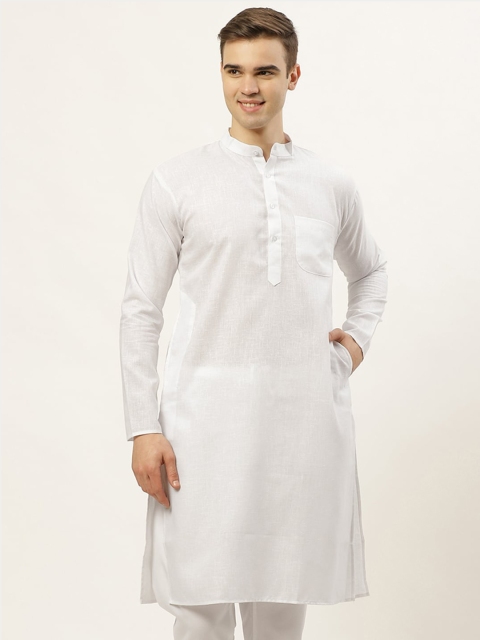 

Jompers Men White Solid Pure Cotton Straight Kurta