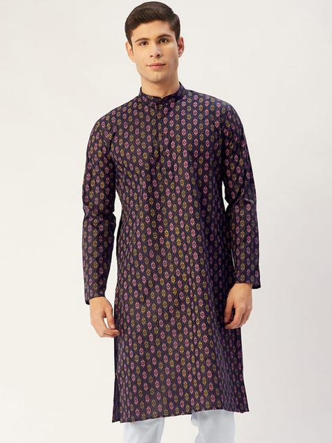 

Jompers Men Navy Blue Ethnic Motifs Printed Kurta
