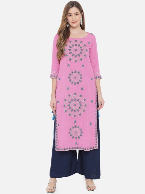 

Ramas Women Pink Floral Embroidered Thread Work Kurta