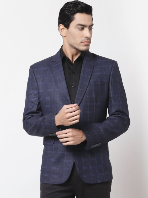 

MAXENCE Men Blue Checked Single Breasted Formal Blazer