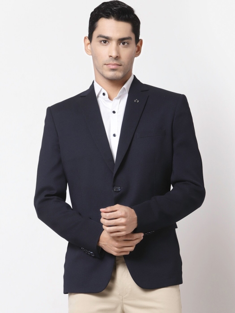 

MAXENCE Men Navy Blue Solid Single-Breasted Regular Fit Formal Blazer