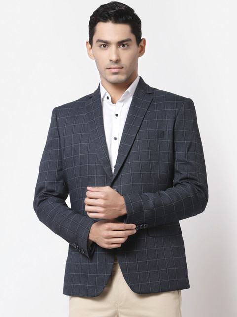 

MAXENCE Men Black Checked Single-Breasted Casual Blazer