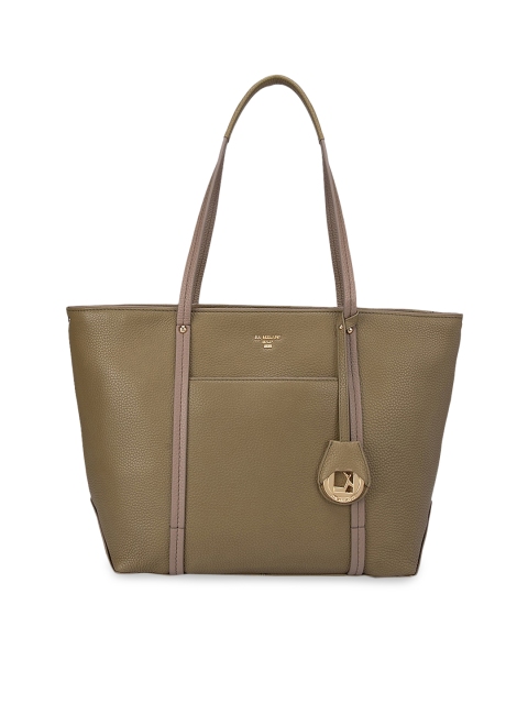 

Da Milano Olive Green Leather Structured Shoulder Bag