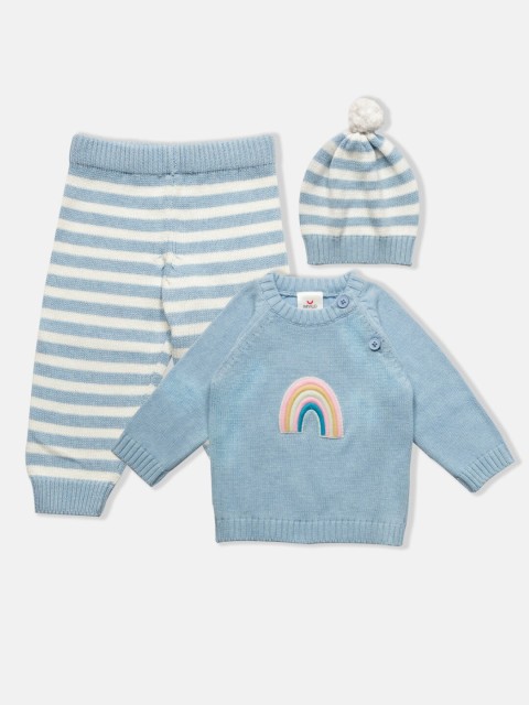 

MYLO ESSENTIALS Unisex Kids Blue & White Top & Trousers 100% Organic clothing set Set With Cap
