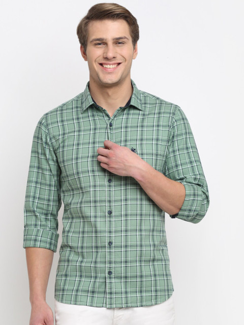 

Cantabil Men Green Original Tartan Checks Checked Pure Cotton Casual Shirt