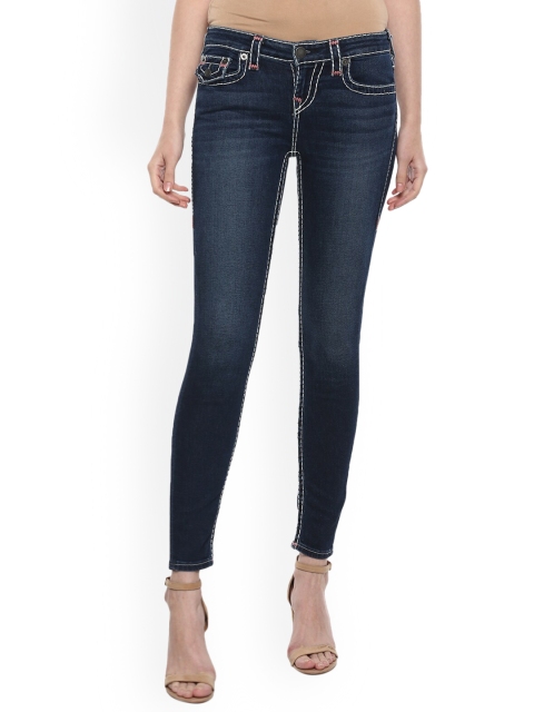 

True Religion Women Blue Slim Fit High-Rise Low Distress Light Fade Jeans