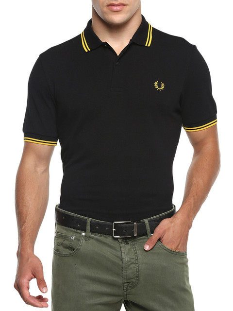 

Fred Perry Men Black Polo Collar Cotton T-shirt