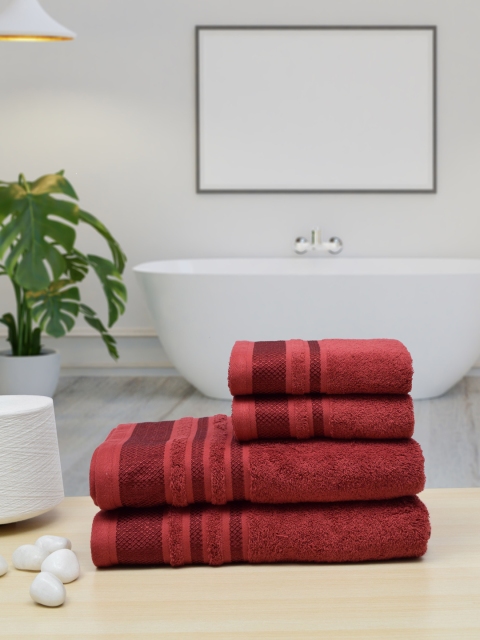 

RANGOLI Set Of 4 Solid 600 GSM Pure Cotton Towel Set, Maroon