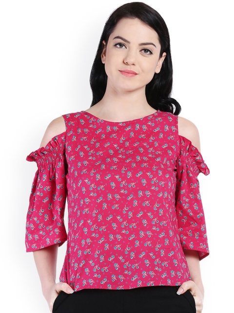

Style Quotient Women Pink Printed Printed Cold-Shoulder Top