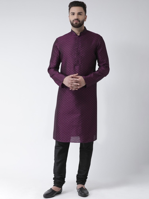 

Chitwan Mohan Men Purple Ethnic Motifs Dupion Silk Kurta with Churidar