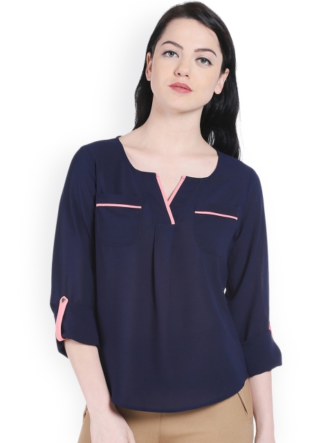 

Style Quotient Women Navy Georgette Top, Navy blue