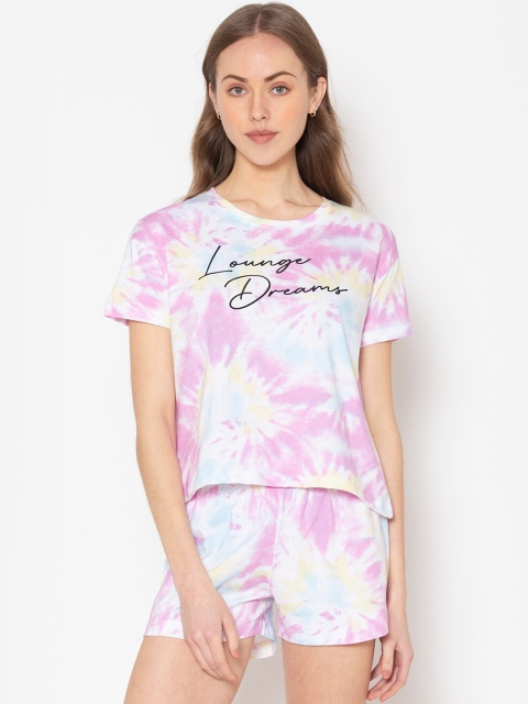 

Lounge Dreams Women Cotton Lavender & Blue Tie & Dye Printed Night suit