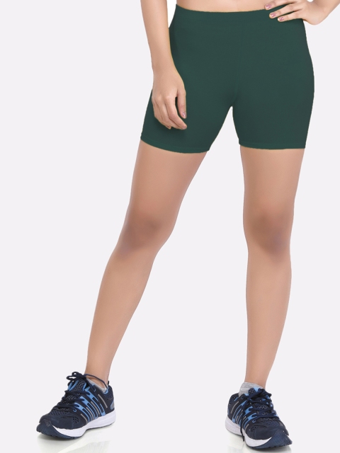 

LAASA SPORTS Women Green Skinny Fit Training or Gym Sports Shorts