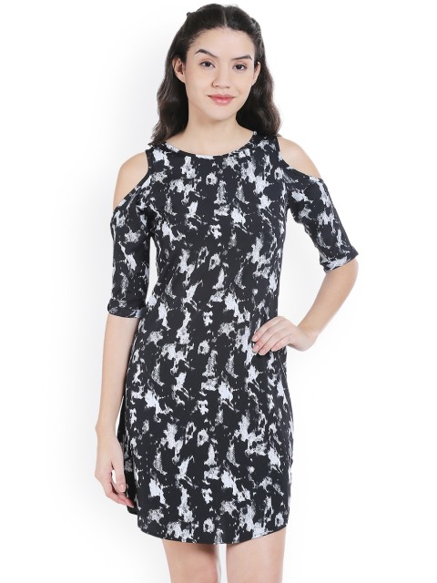

Style Quotient Women Black & White Printed A-Line Cold-Shoulder Dress
