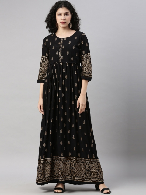 

GOLDSTROMS Women Black Geometric Dyed Flared Sleeves Anarkali Kurta