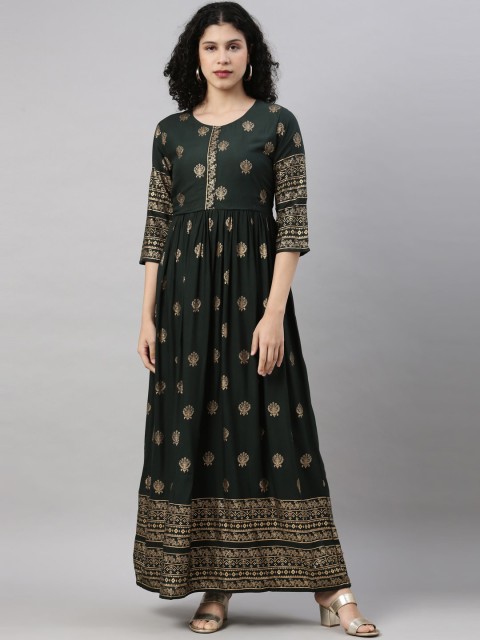 

GOLDSTROMS Women Green Ethnic Motifs Printed Anarkali Kurta