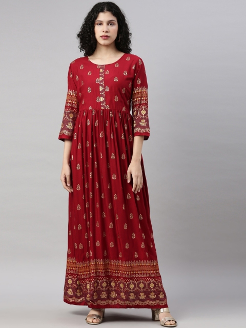 

GOLDSTROMS Women Red & Gold-Toned Ethnic Motifs Anarkali Kurta