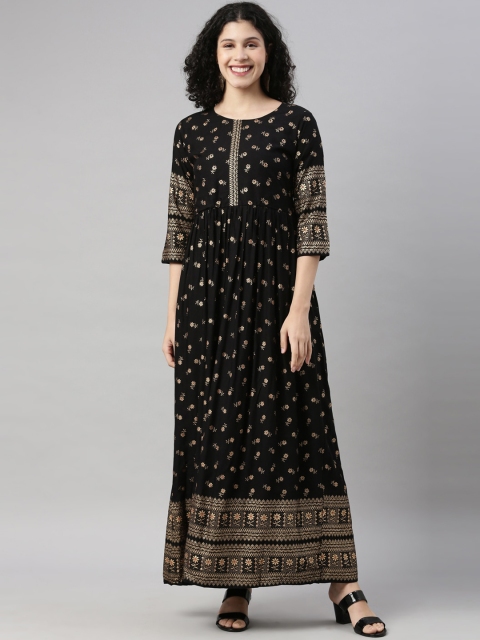 

GOLDSTROMS Women Black Floral Printed Floral Anarkali Kurta