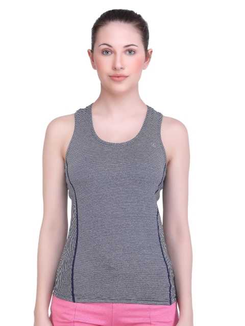

LAASA SPORTS Navy Blue & White Striped Gym & Running Tank Top