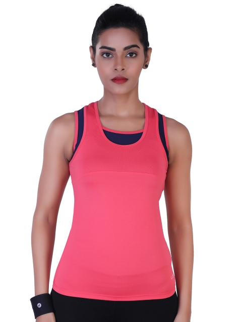 

LAASA SPORTS Peach-Coloured & Navy Blue Dual-Layered Gym Workout Running Tank Top