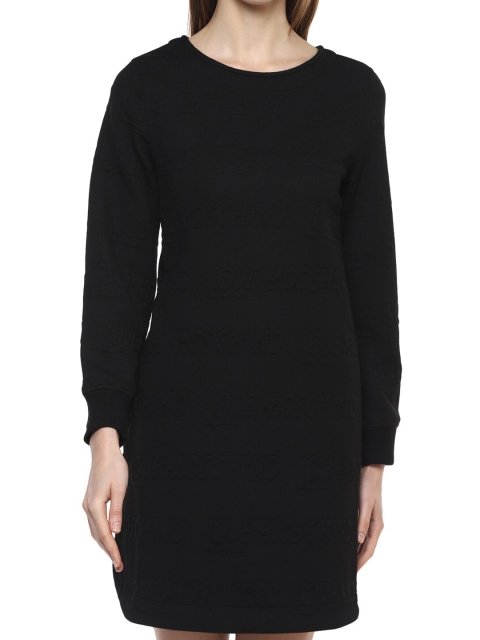 

LOVE MOSCHINO Black Typography Self Design Cotton A-line Midi Dress