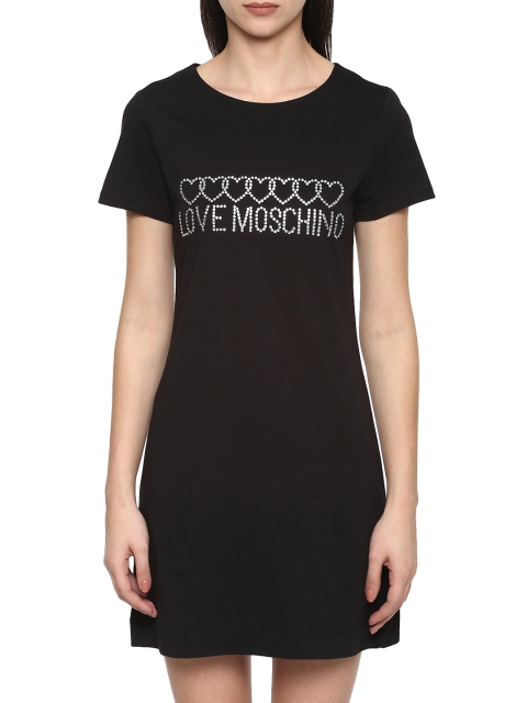 

LOVE MOSCHINO Black & Silver-Toned Studded Cotton T-shirt Dress