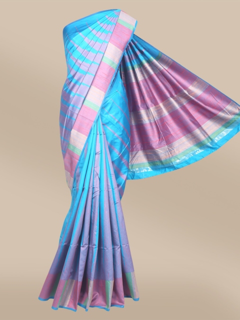 

The Chennai Silks Blue & Magenta Woven Design Zari Silk Blend Fusion Banarasi Saree