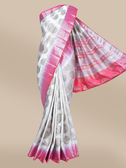 

The Chennai Silks Off White & Magenta Ethnic Motifs Zari Jute Cotton Fusion Saree