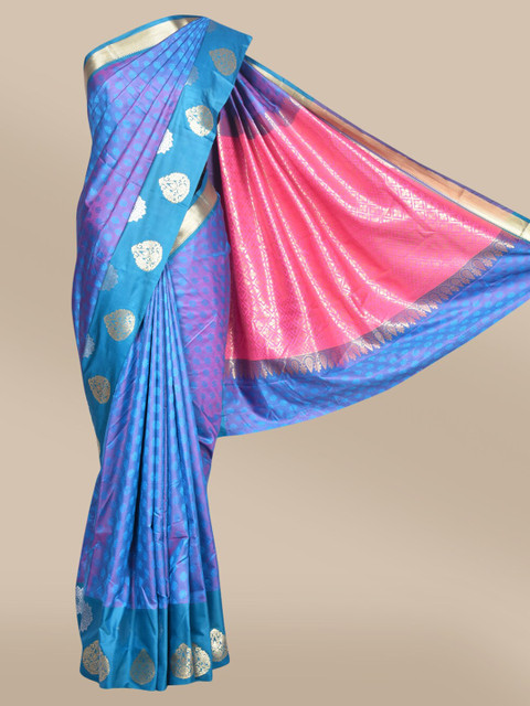 

The Chennai Silks Blue & Purple Ethnic Motifs Woven Design Art Silk Saree