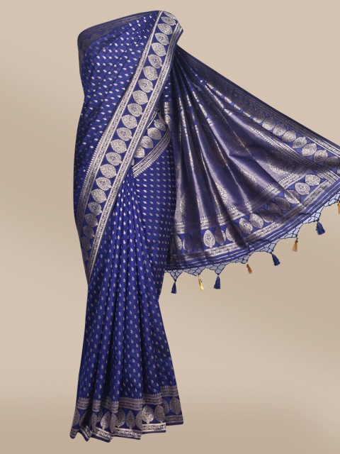 

The Chennai Silks Navy Blue & Silver Woven Design Zari Jute Cotton Fusion Saree