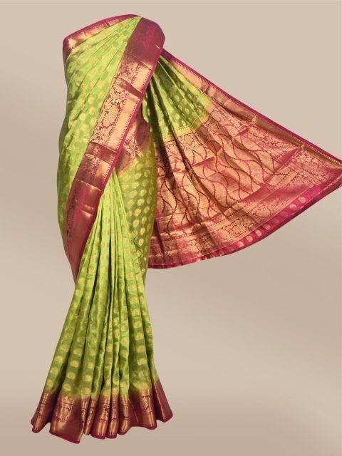 

The Chennai Silks Green & Red Ethnic Motifs Woven Design Nylon Saree