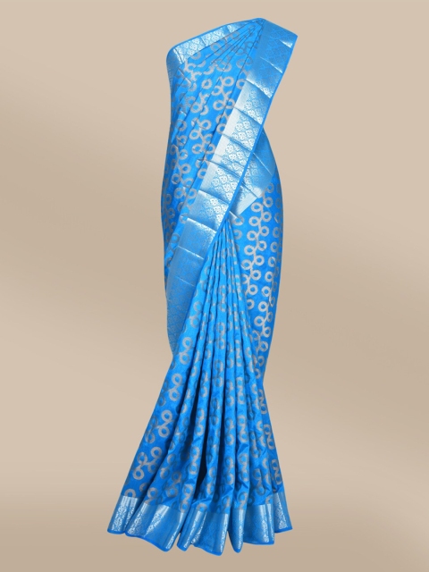 

The Chennai Silks Blue & Silver-Toned Woven Design Zari Jute Cotton Fusion Saree