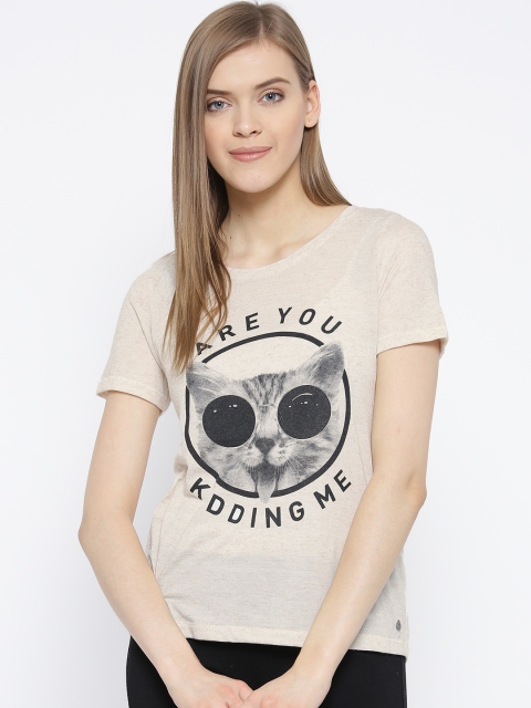 

Vero Moda Women Beige Printed Round Neck T-shirt