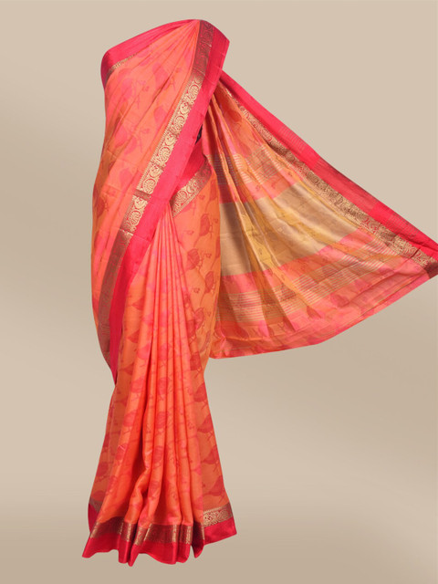 

The Chennai Silks Coral & Pink Woven Design Zari Jute Cotton Fusion Saree