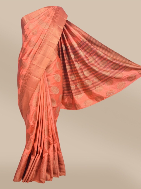 

The Chennai Silks Orange Ethnic Motifs Zari Jute Cotton Saree