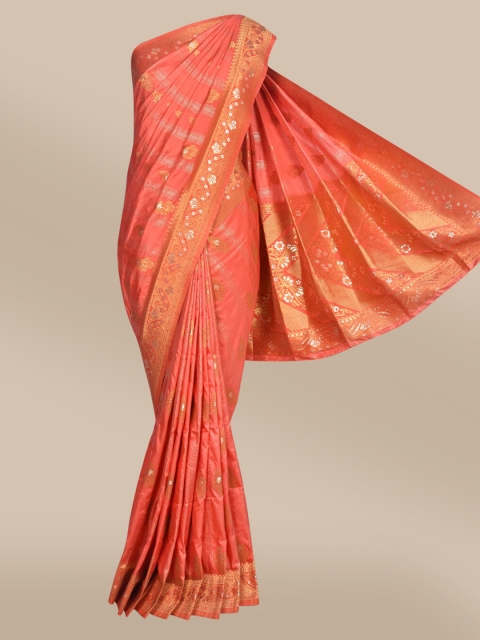 

The Chennai Silks Orange & Gold-Toned Ethnic Motifs Zari Jute Cotton Saree