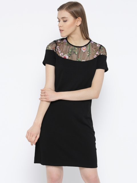 

Vero Moda Women Black Embroidered Detail Shift Dress